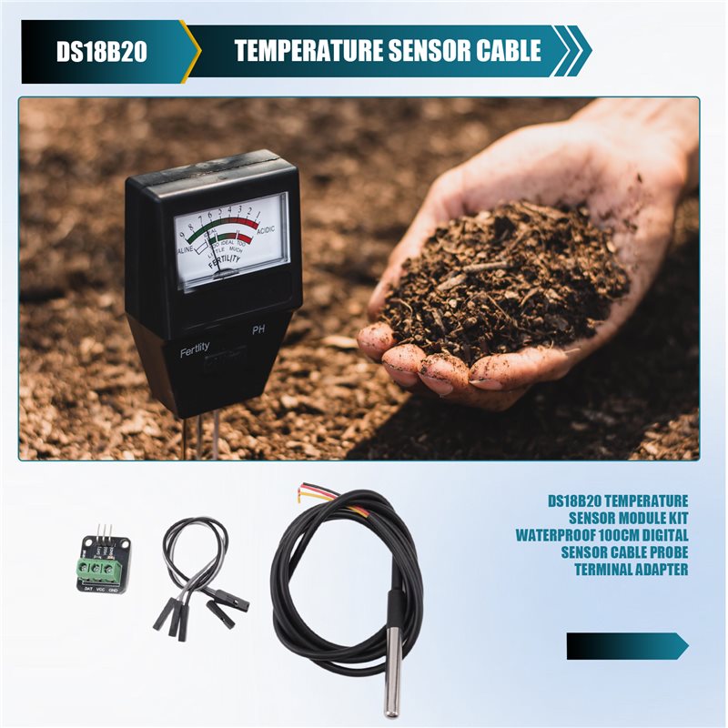 Sensor Kit Arduino - [A93Z!】 ชุดโมดูลเซ็นเซอร์วัดอุณหภูมิ DS18B20 กันน้ำ สายเซ็นเซอร์ดิจิทัลยาว 100