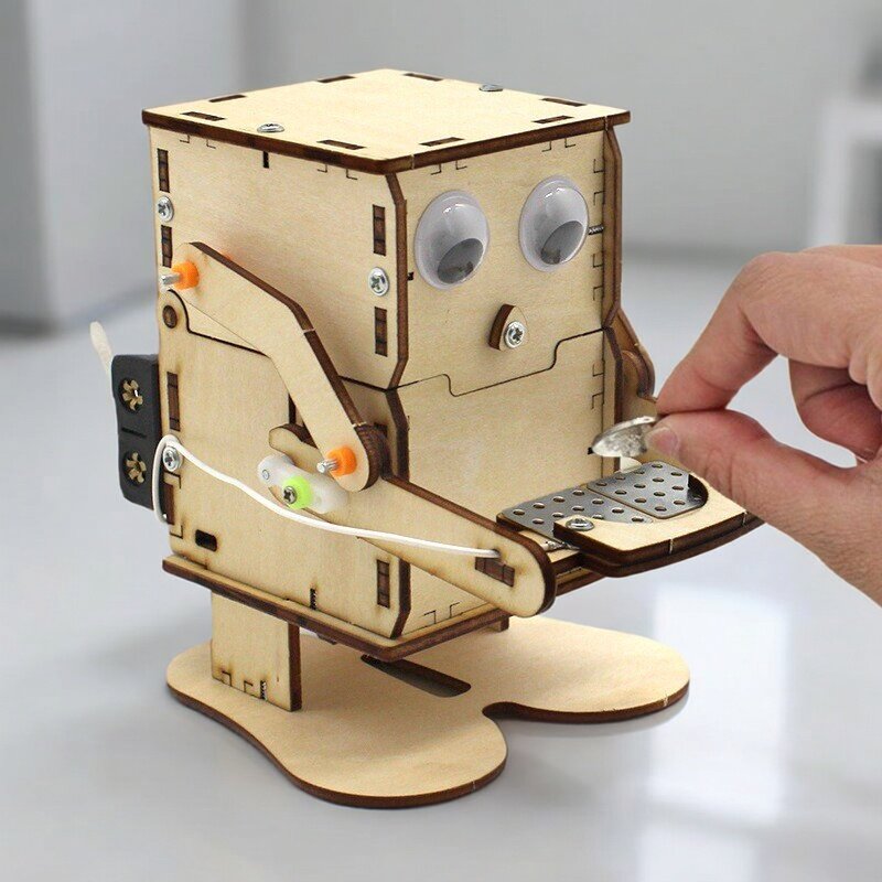 Stem Robotics Kit - ชุดประกอบหุ่นยนต์กินเหรียญ DIY ทำจากไม้ โครงการ STEM สำหรับการเรียนรู้วิทยาศาสตร์