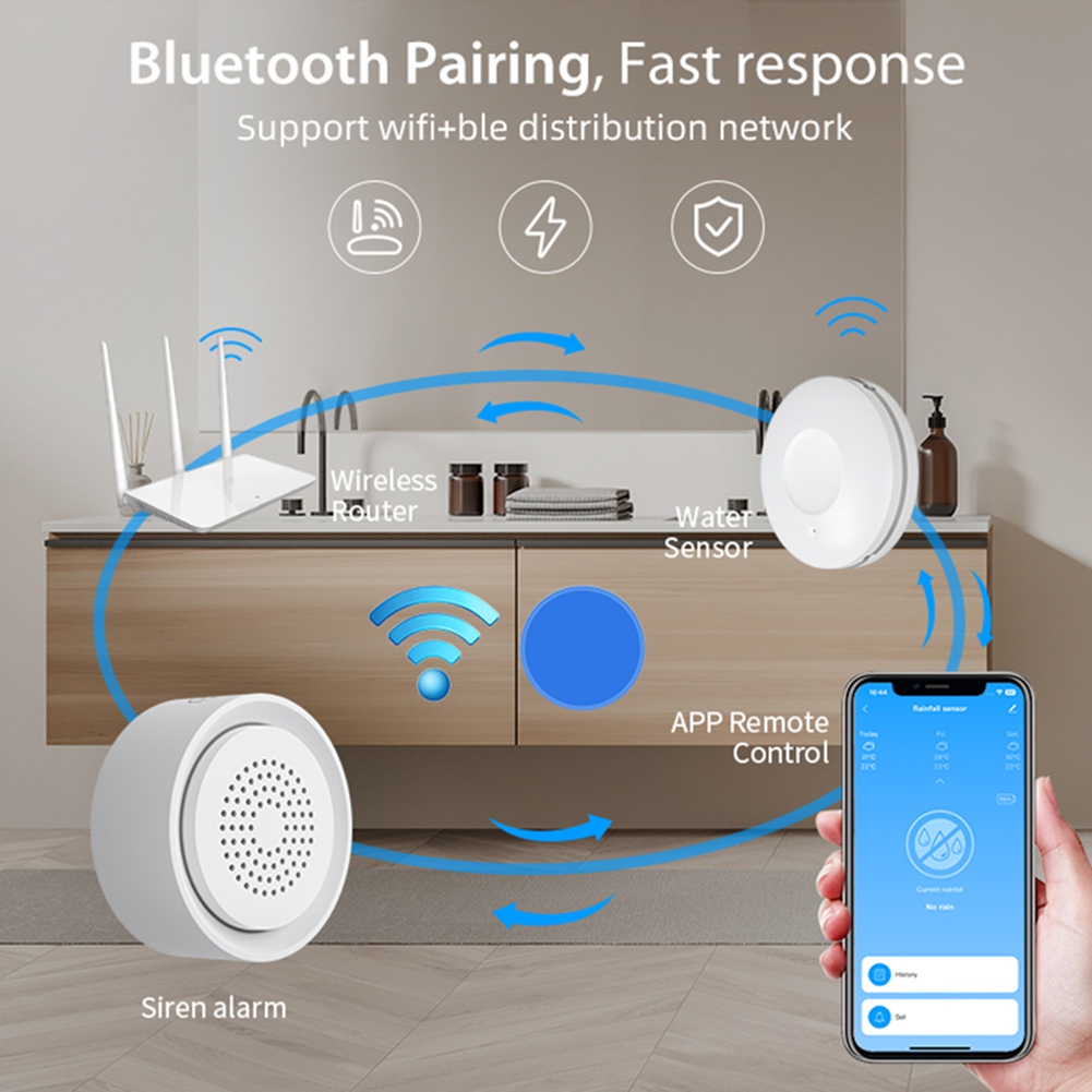 Smart Home Automation Kit - PHILE-Home Automation Wifi เซ็นเซอร์ตรวจจับน้ำรั่ว เซ็นเซอร์ตรวจจับการรั่วไหล พร้อมชุดสัญญาณเตือนภัยไซเรน