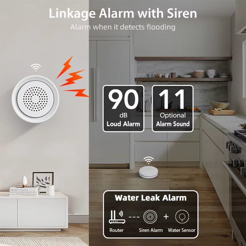 Smart Home Automation Kit - BTLIFE-เครื่องตรวจจับน้ำท่วมพร้อมไซเรนเตือนภัย Wifi ชุดเซ็นเซอร์ตรวจจับการรั่วไหลของน้ำ Tuya Smart Life